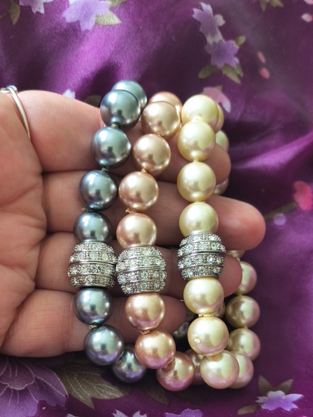 SO BEAUTIFUL 3 Faux Pearl Chrystal Pave` Versatile Bracelets/Necklace